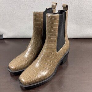 Open Edit Faux Alligator Skin Tan Chelsea Boots Size 6